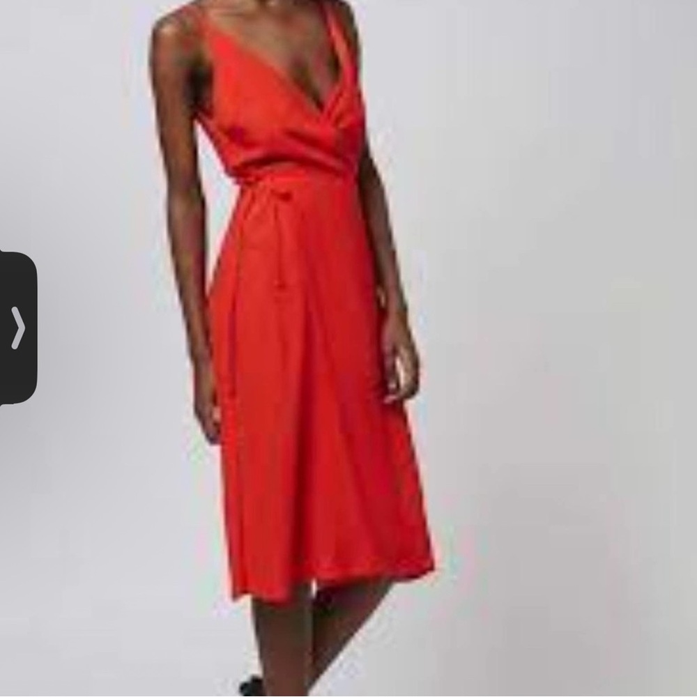 Topshop Wrap Slip Dress in Tomato
